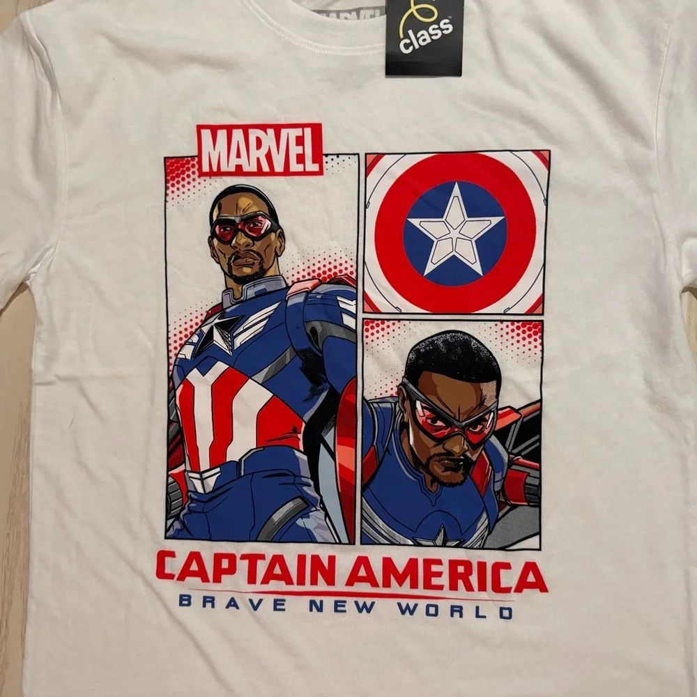 Art Class Marvel Captain America Graphic Tee Boys L White Superhero Shirt‎ NEW